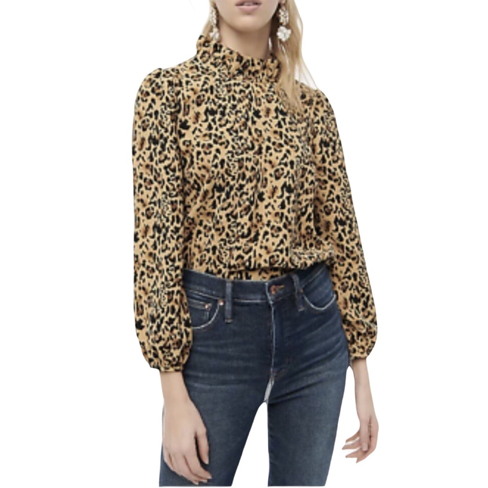 J. Crew Ruffle Neck Leopard Print Blouse